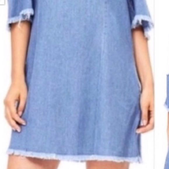 BLUE DENIUM COLD SHOULDER FRAYED EDGING DRESS - Picture 5 of 8
